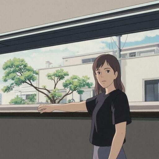 the girl leaning to the window image