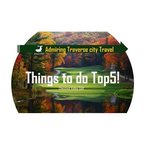 a golf course with trees and water